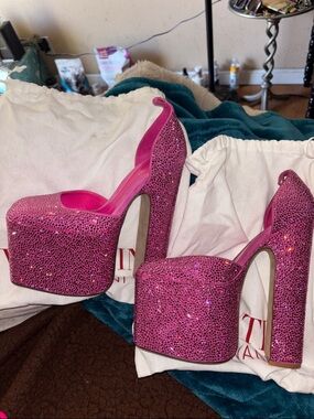 Valentino Pink Crystal Platform Stiletto Heels